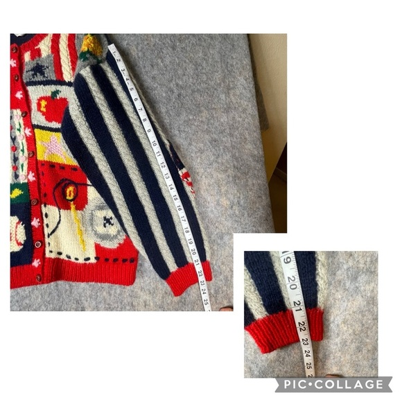 Vtg Eagles Eye Patriotic Americana Hand Knit Novelty Button Up Cardigan - Sz M - Picture 16 of 16